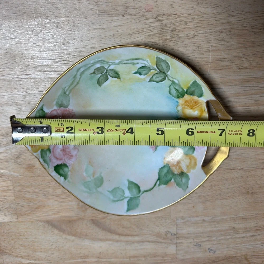 VTG Bavaria Hand Painted Dish Gold Trim Vanity Trinket Tray cottage core